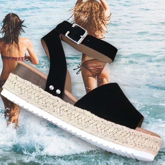 Soda Shoes Topic Black Espadrille Platform Sandals - Picture 7 of 11